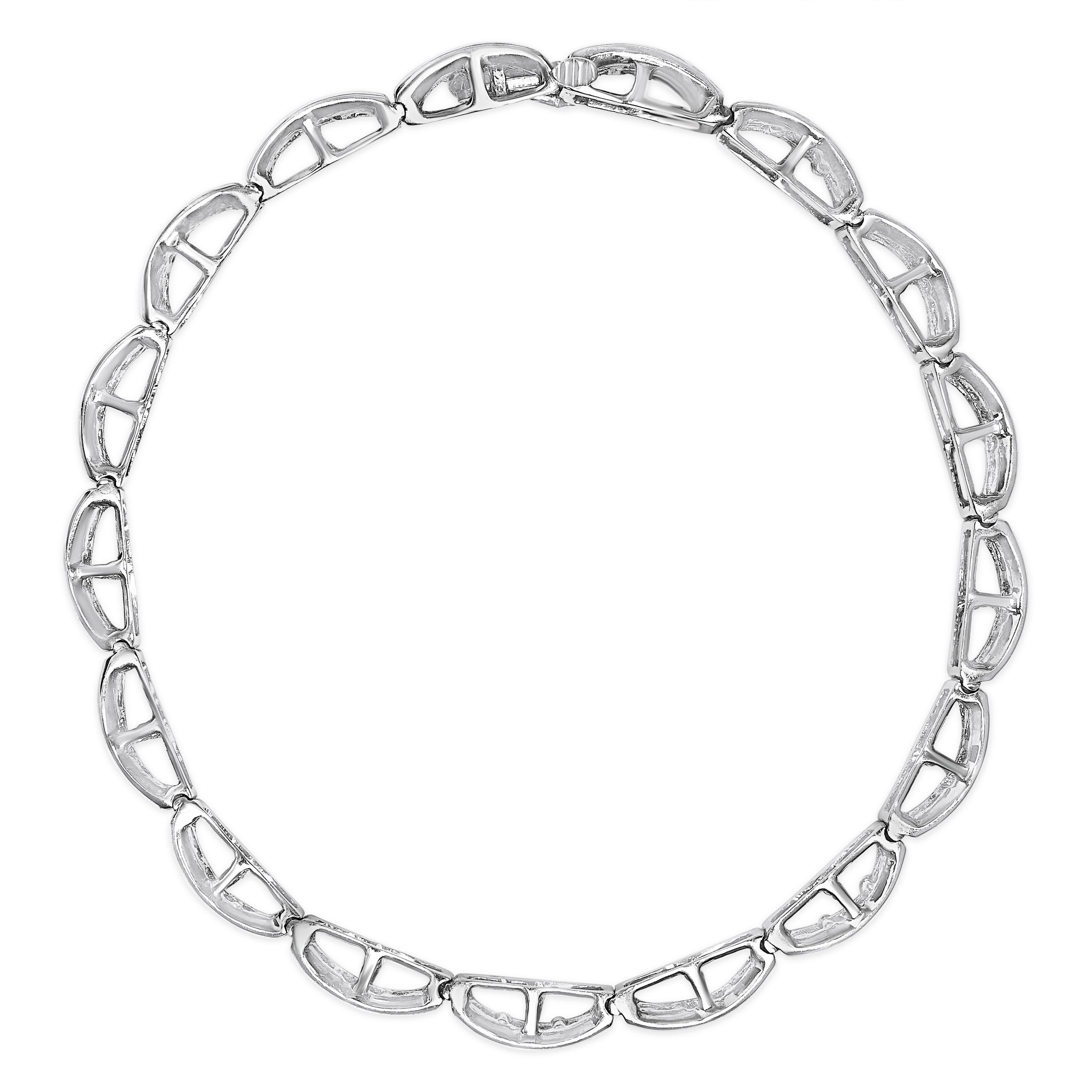 Moderne Bracelet tennis à double rangée de diamants sertis en or blanc 14 carats 3 1/5 ct. pt.