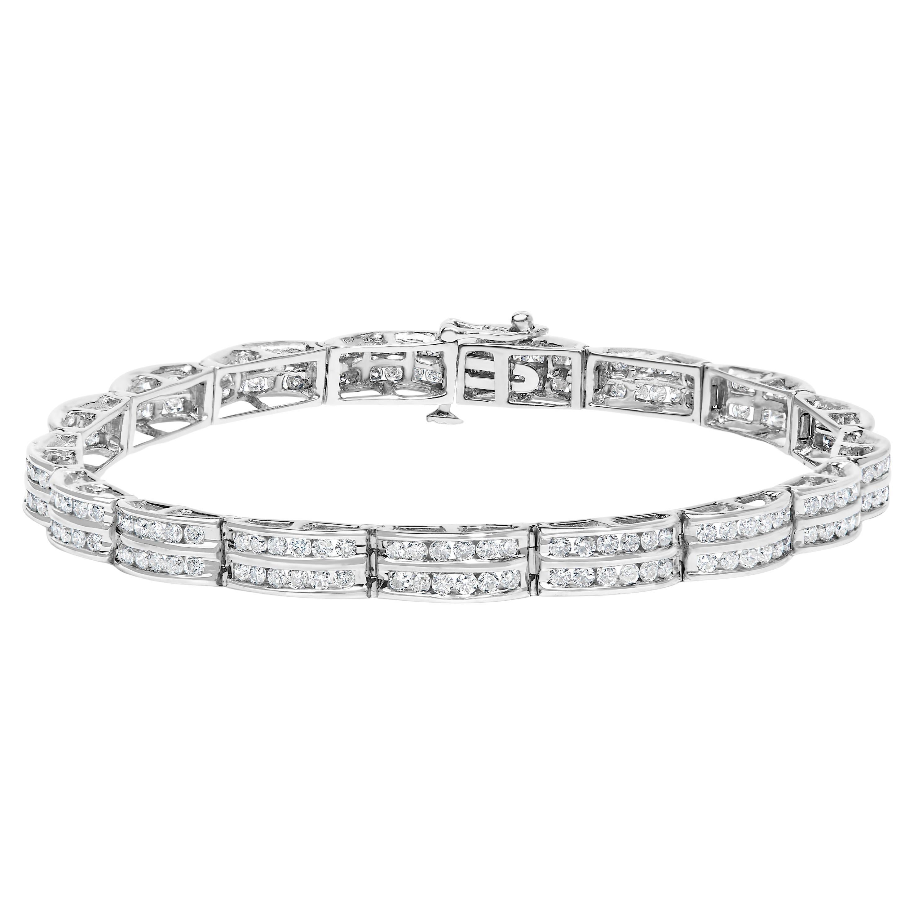 Pulsera de tenis de doble fila de diamantes engastados en canal de 3 1/5 qt de oro blanco de 14 quilates