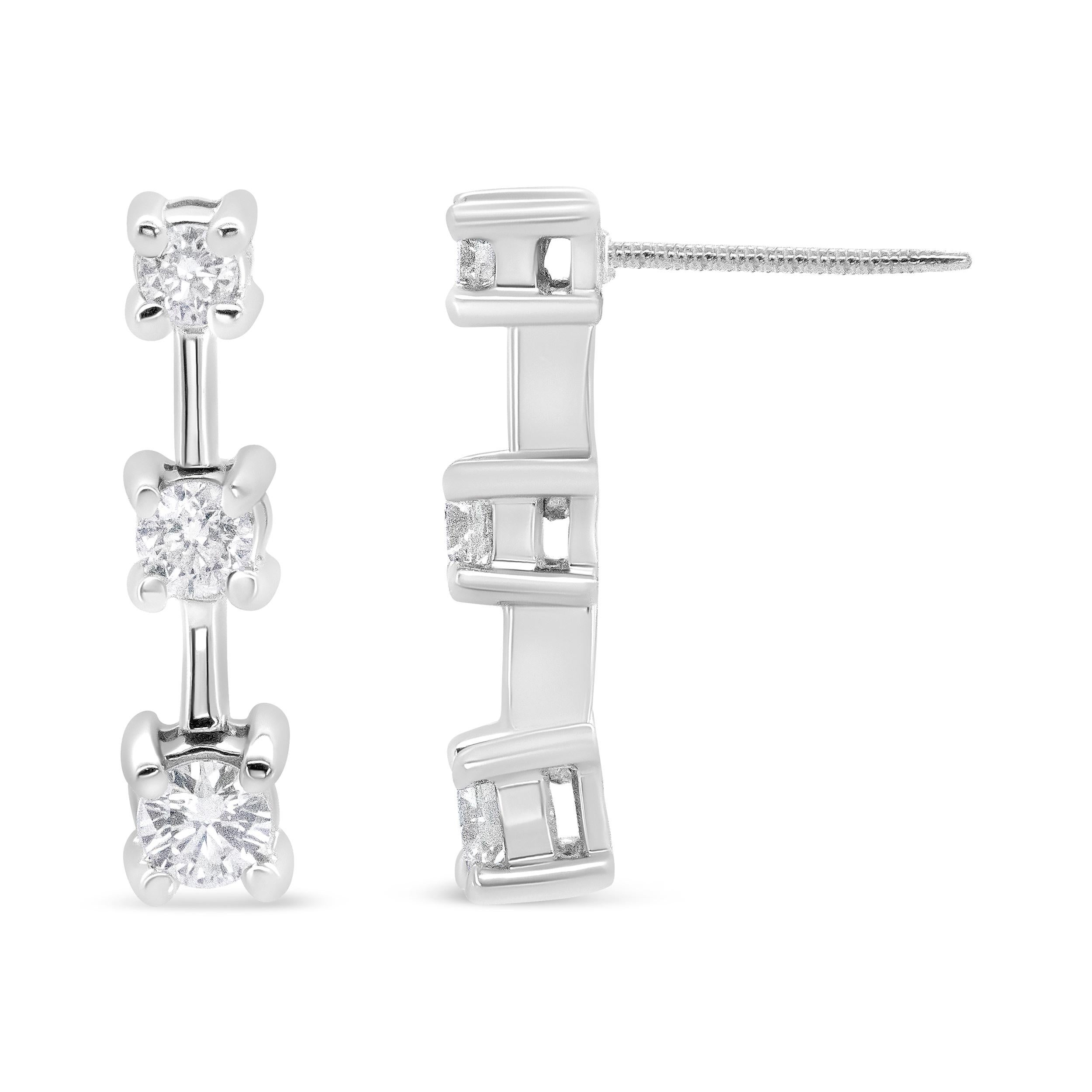 3 stone diamond drop earrings