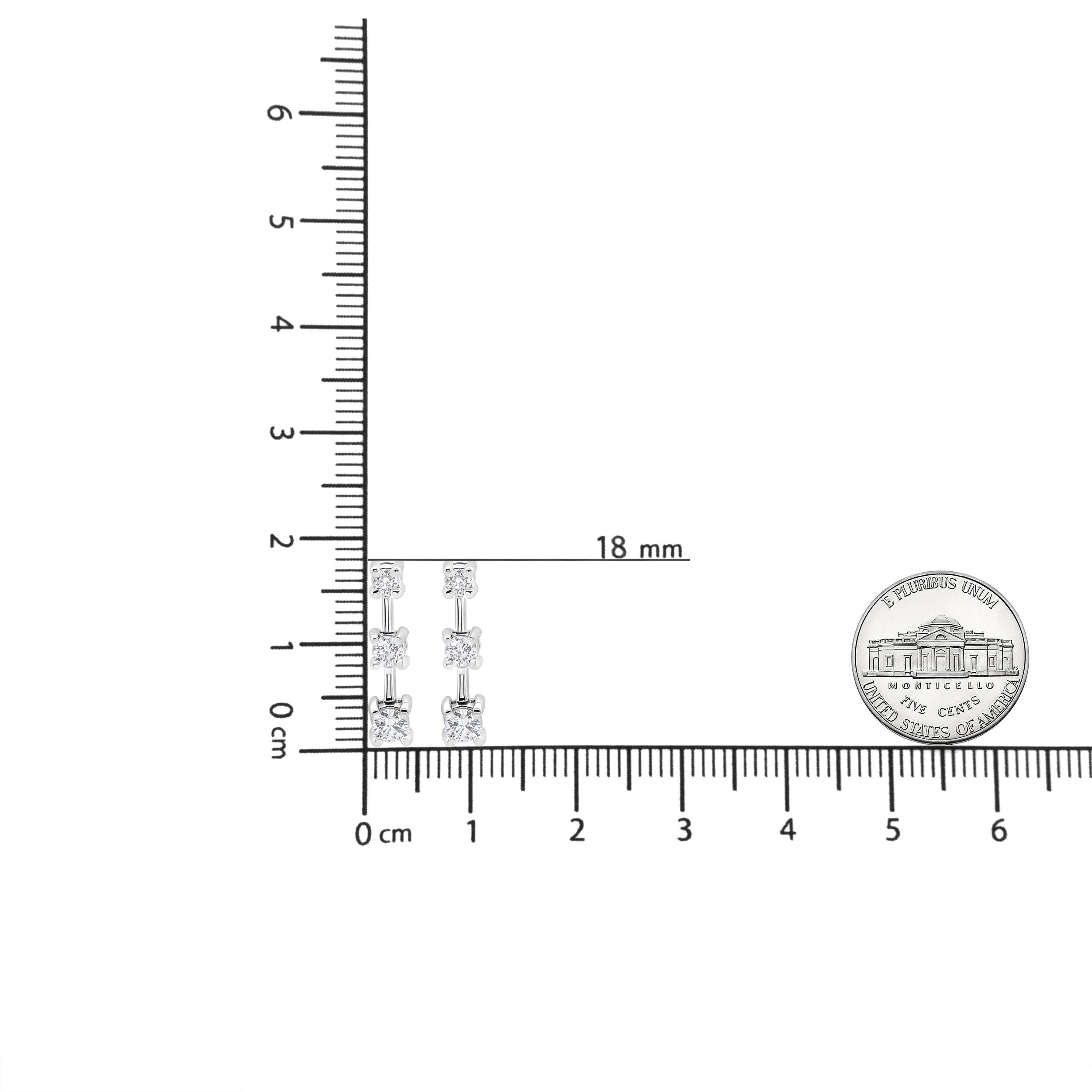 14K Weißgold 3/4 Karat Diamant 3 Stein abgestufte lineare Tropfen-Ohrstecker Damen