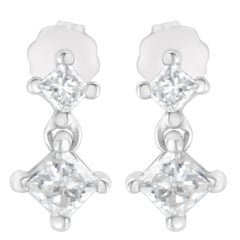 14K White Gold 3/4 Carat Double Princess Diamond Stud Earrings