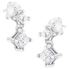 14K White Gold 3/4 Carat Double Princess Diamond Stud Earrings