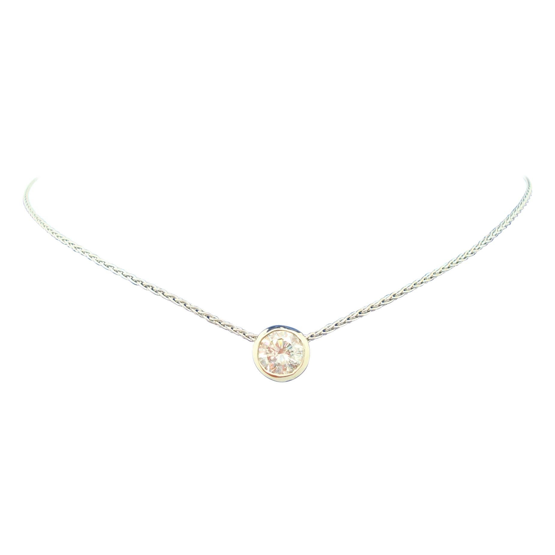 14k White Gold 3/4 Carat Genuine Natural Diamond Slide Necklace Pendant