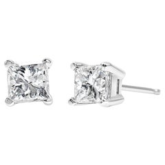 14K White Gold 3/4 Carat Princess Cut Diamond Solitaire Stud Earrings