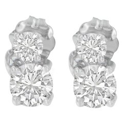 14K White Gold 3/4 Carat Round Cut Diamond Earrings