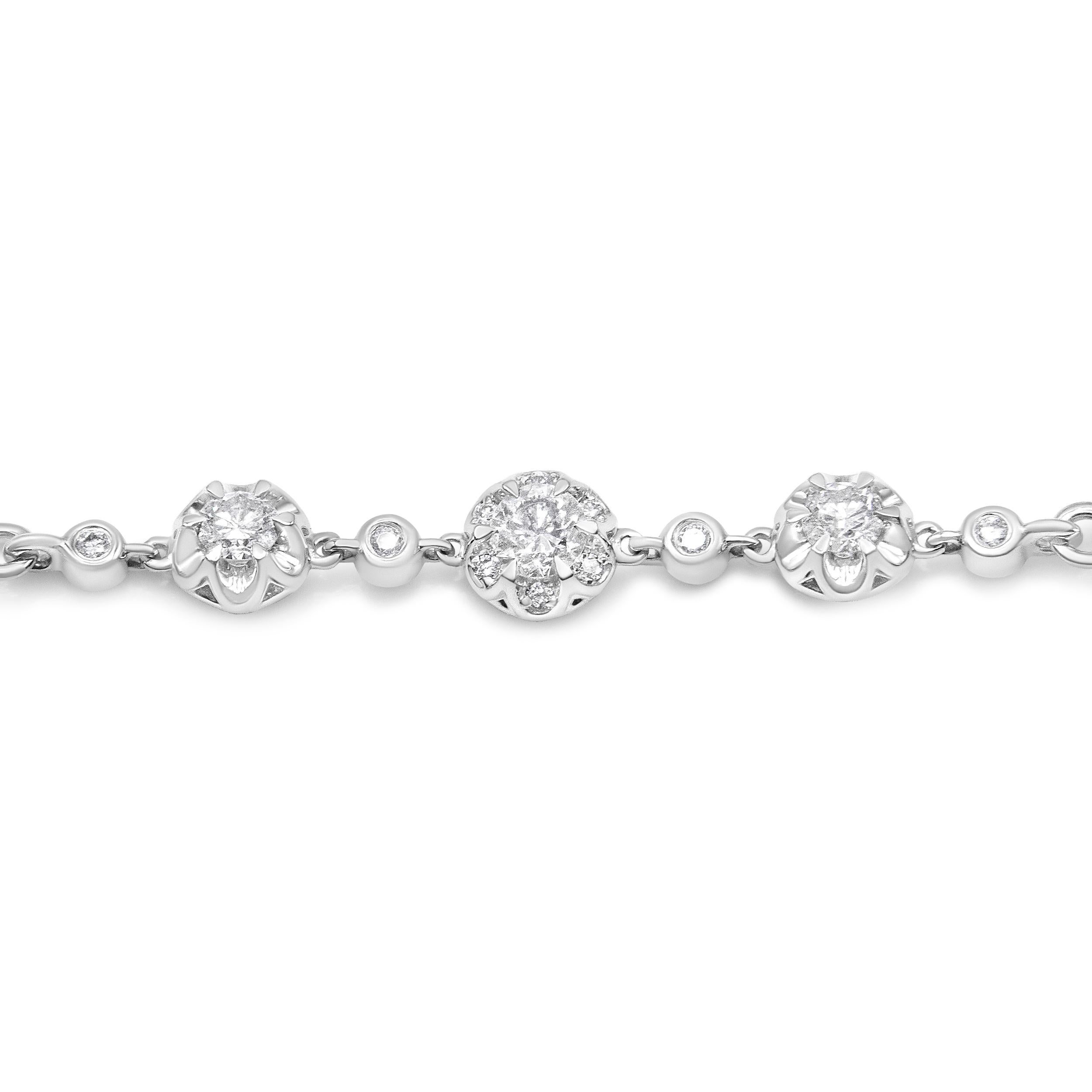 Contemporary 14K White Gold 3/4 Carat Round Diamond Adjustable Bolo Link Bracelet