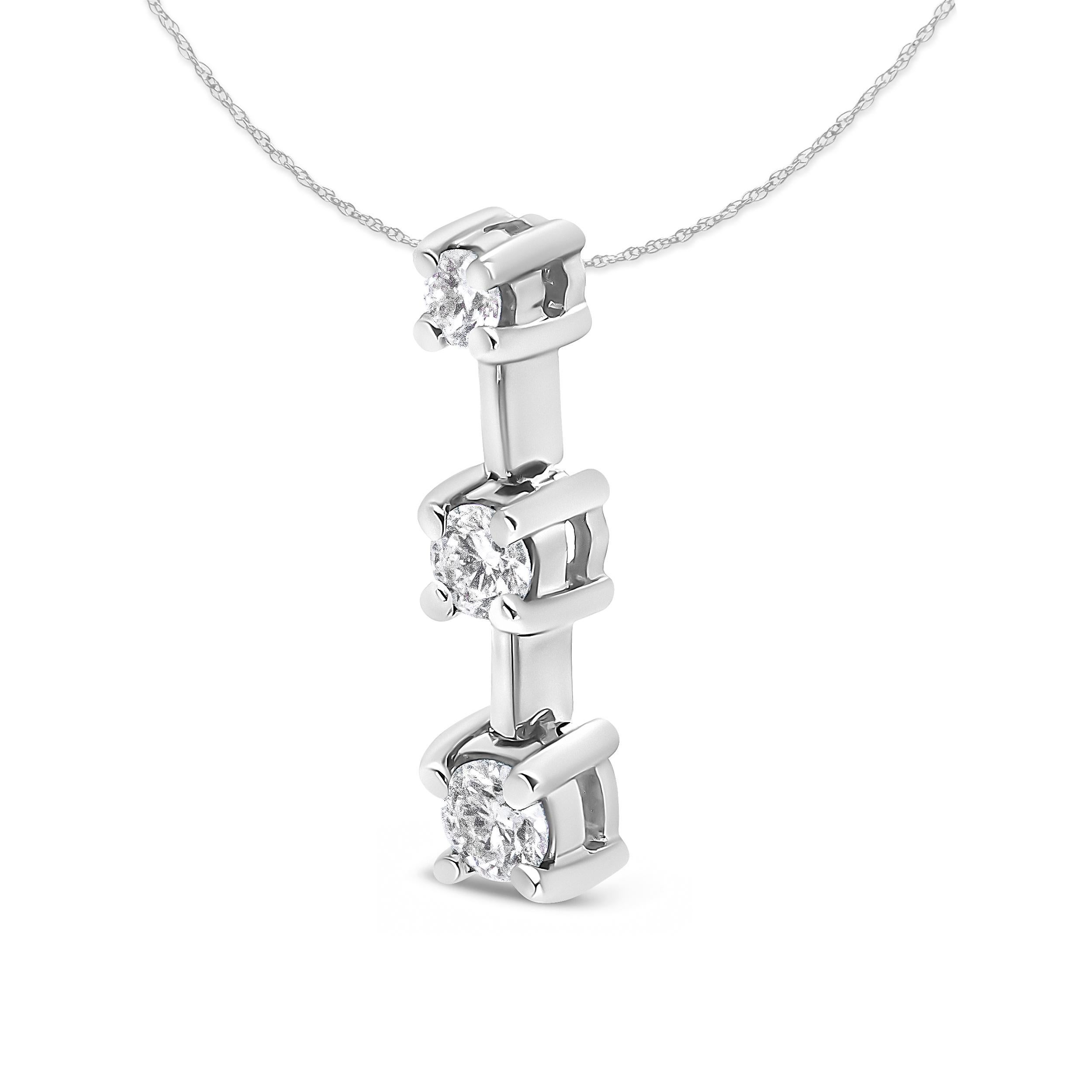 14K White Gold 3/4 Carat Round Diamond ThreeStone Drop Pendant
