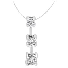 14K White Gold 3/4 Carat Round Diamond Three-Stone Drop Pendant Necklace