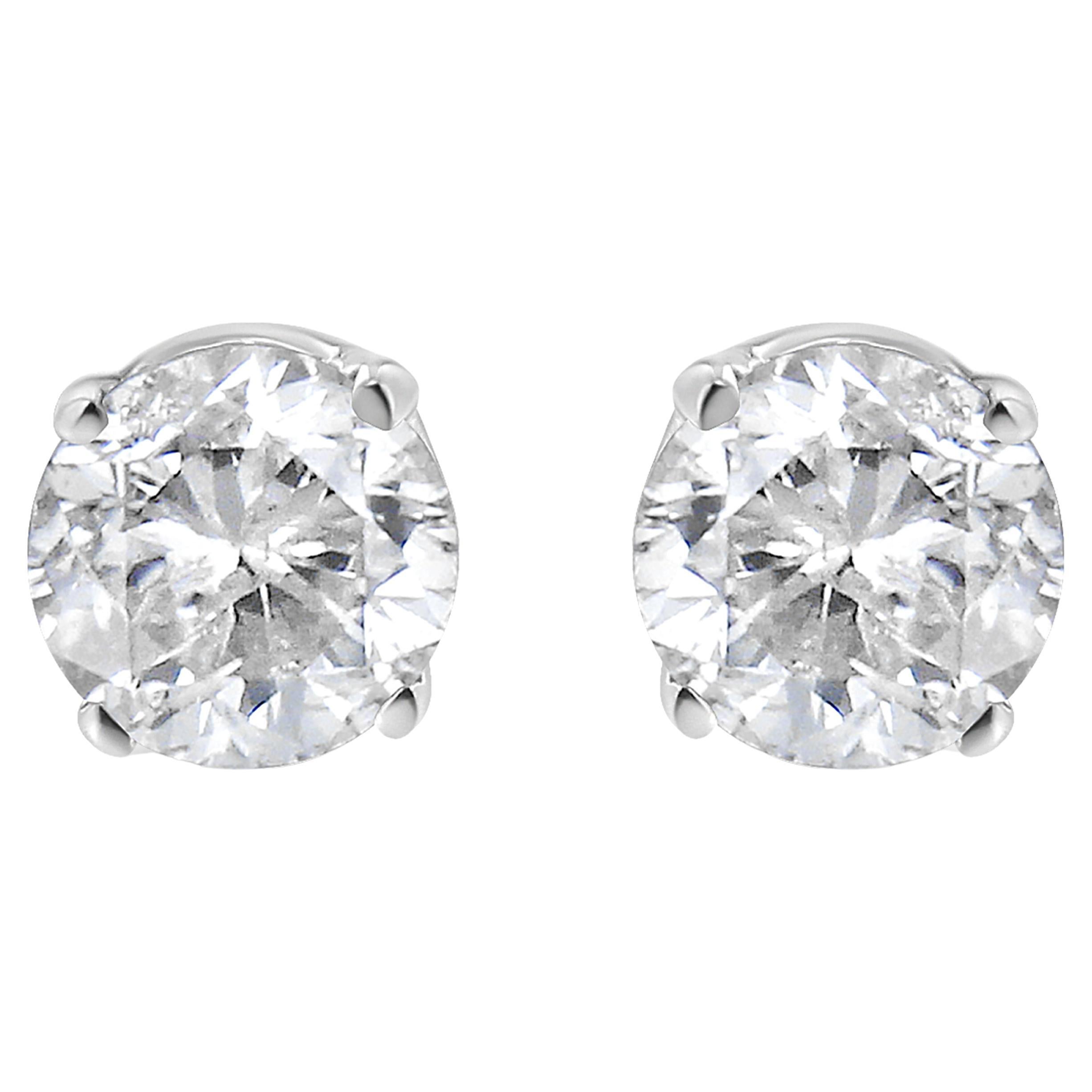 Boucles d'oreilles en or blanc 14K avec diamant solitaire de 3/4 carat
