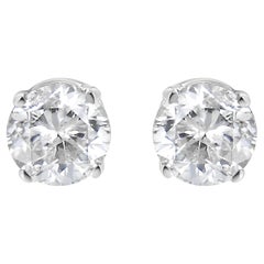 Boucles d'oreilles en or blanc 14K avec diamant solitaire de 3/4 carat