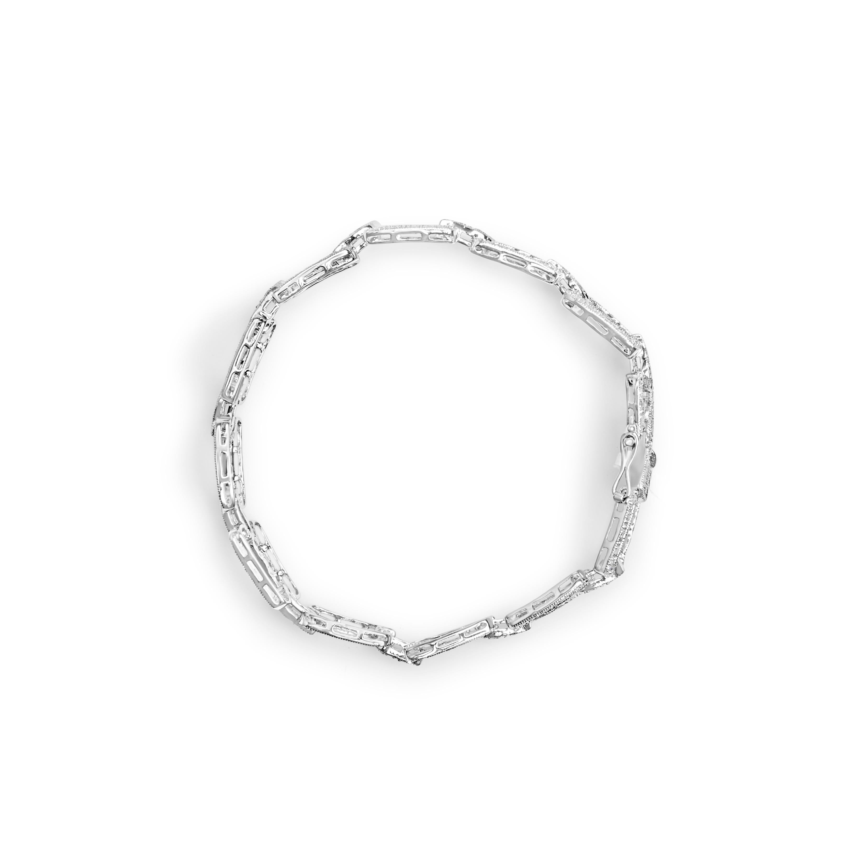 Moderne Bracelet de tennis en or blanc 14K avec maillons en forme de trombones et diamants 3/4 Cttw. en vente