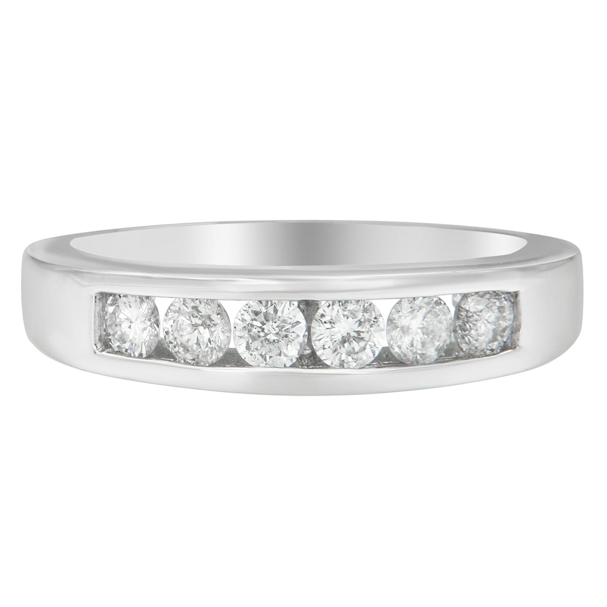 Modern 14K White Gold 3/4ct. TDW Diamond Channel Band Ring (H-I, I1-I2) For Sale