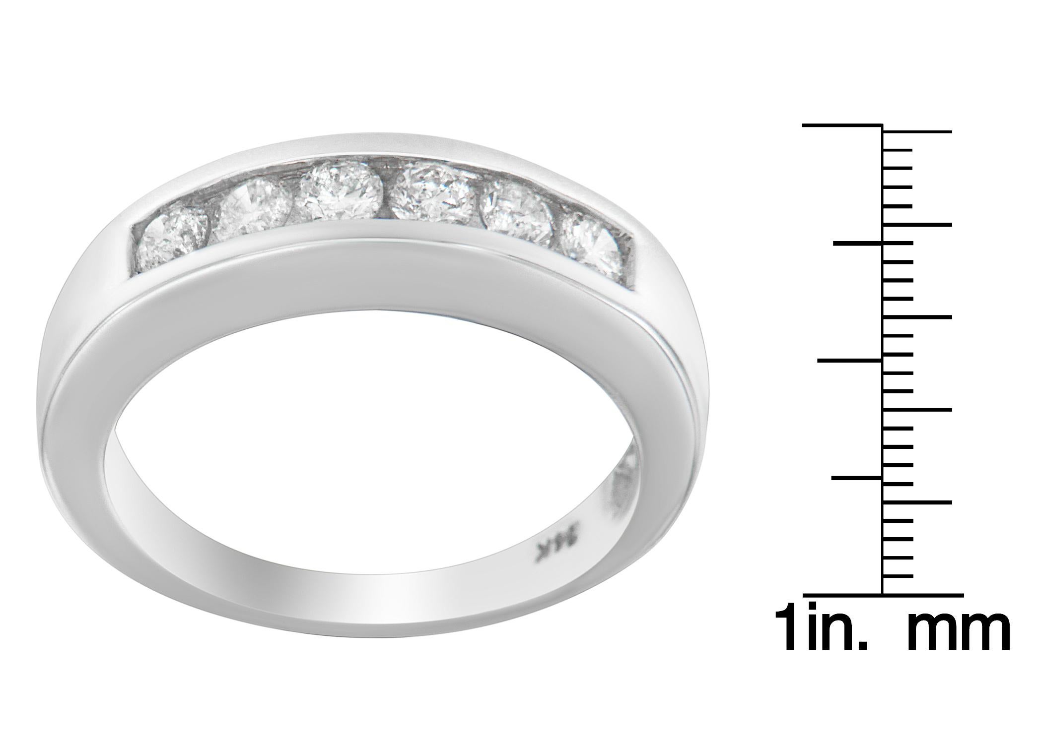Round Cut 14K White Gold 3/4ct. TDW Diamond Channel Band Ring (H-I, I1-I2) For Sale