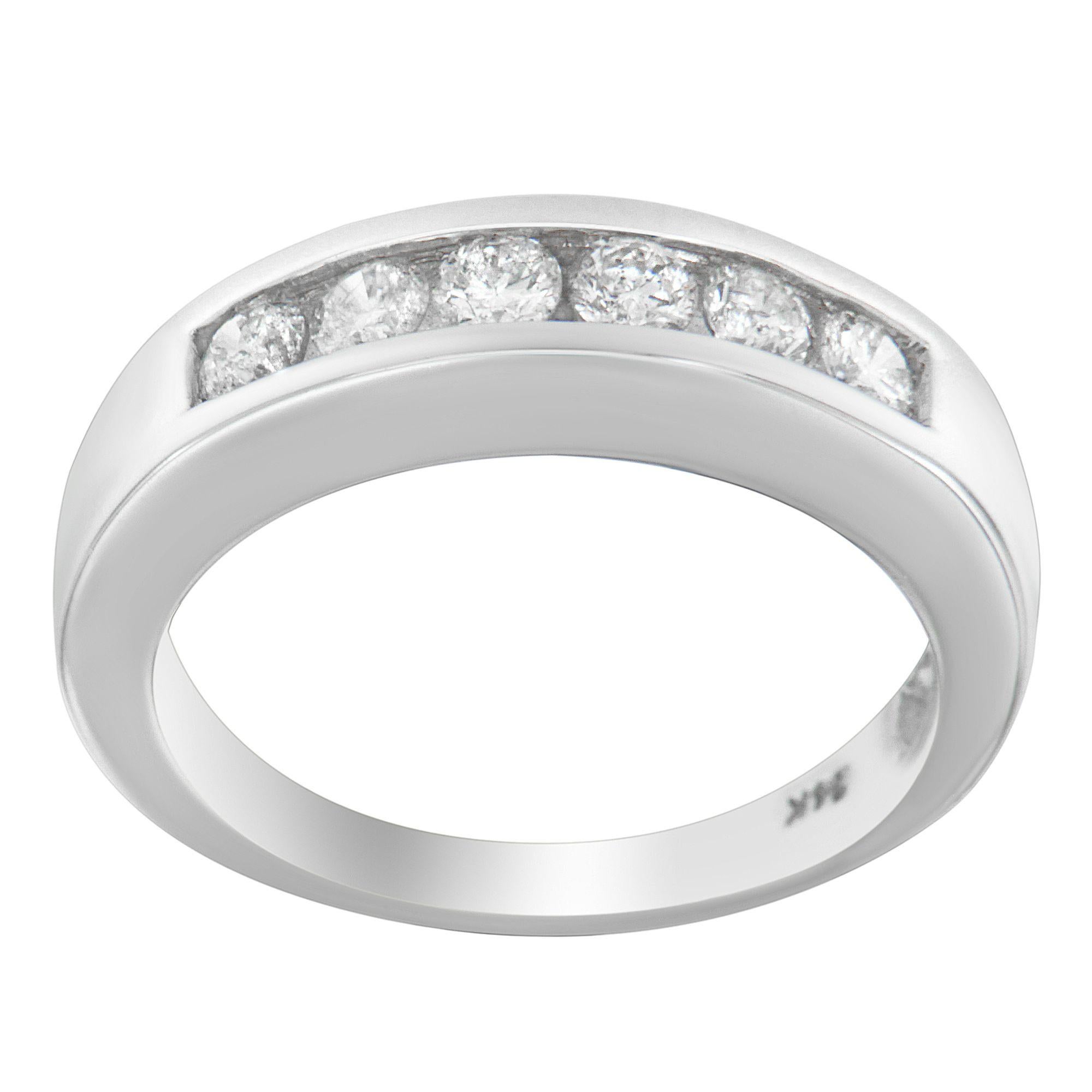 14K White Gold 3/4ct. TDW Diamond Channel Band Ring (H-I, I1-I2) For Sale