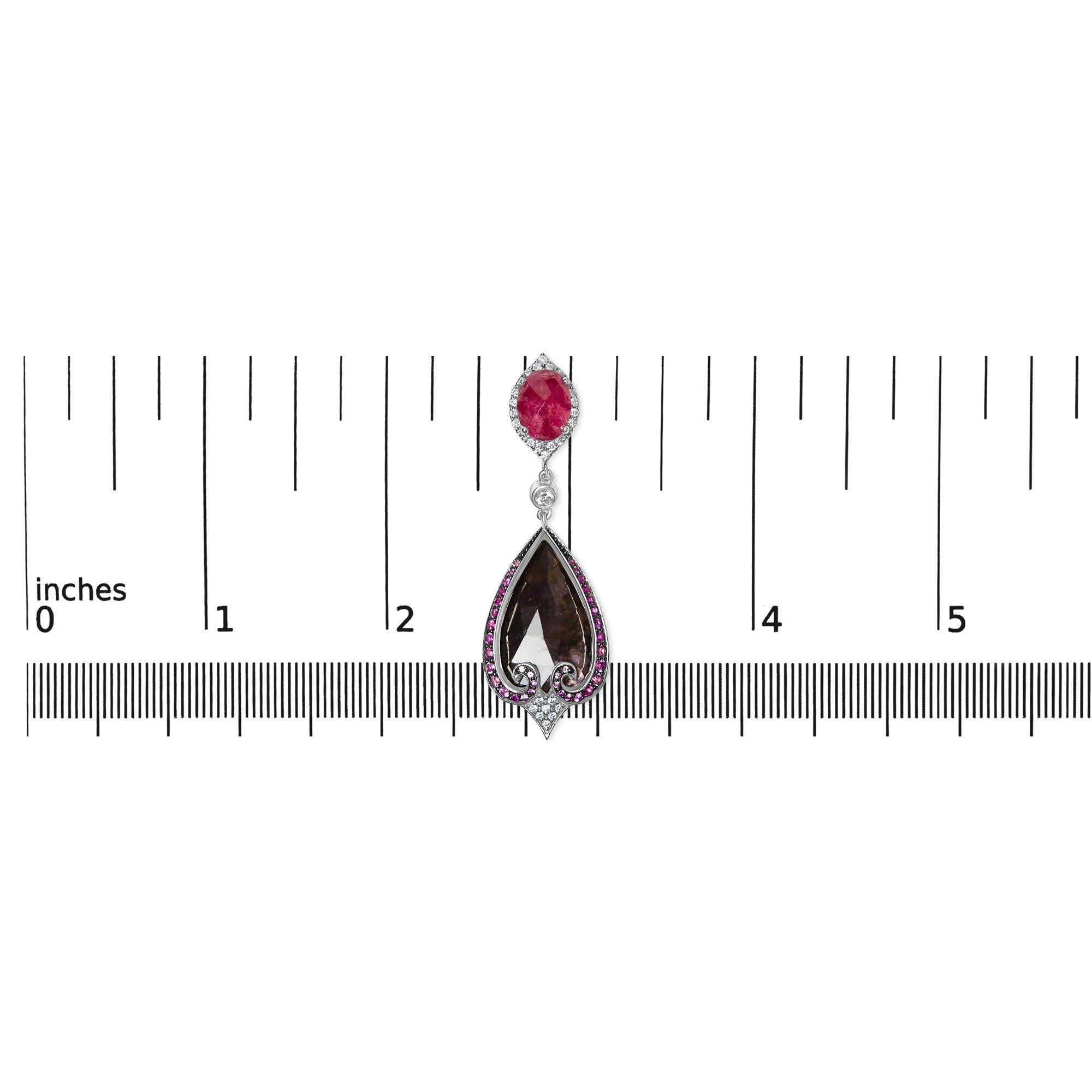 Round Cut 14K White Gold 3/5ct Diamond, Sapphire and Spinel Vintage-Inspired Drop Earrings For Sale