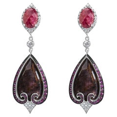14K White Gold 3/5ct Diamond, Sapphire and Spinel Vintage-Inspired Drop Earrings