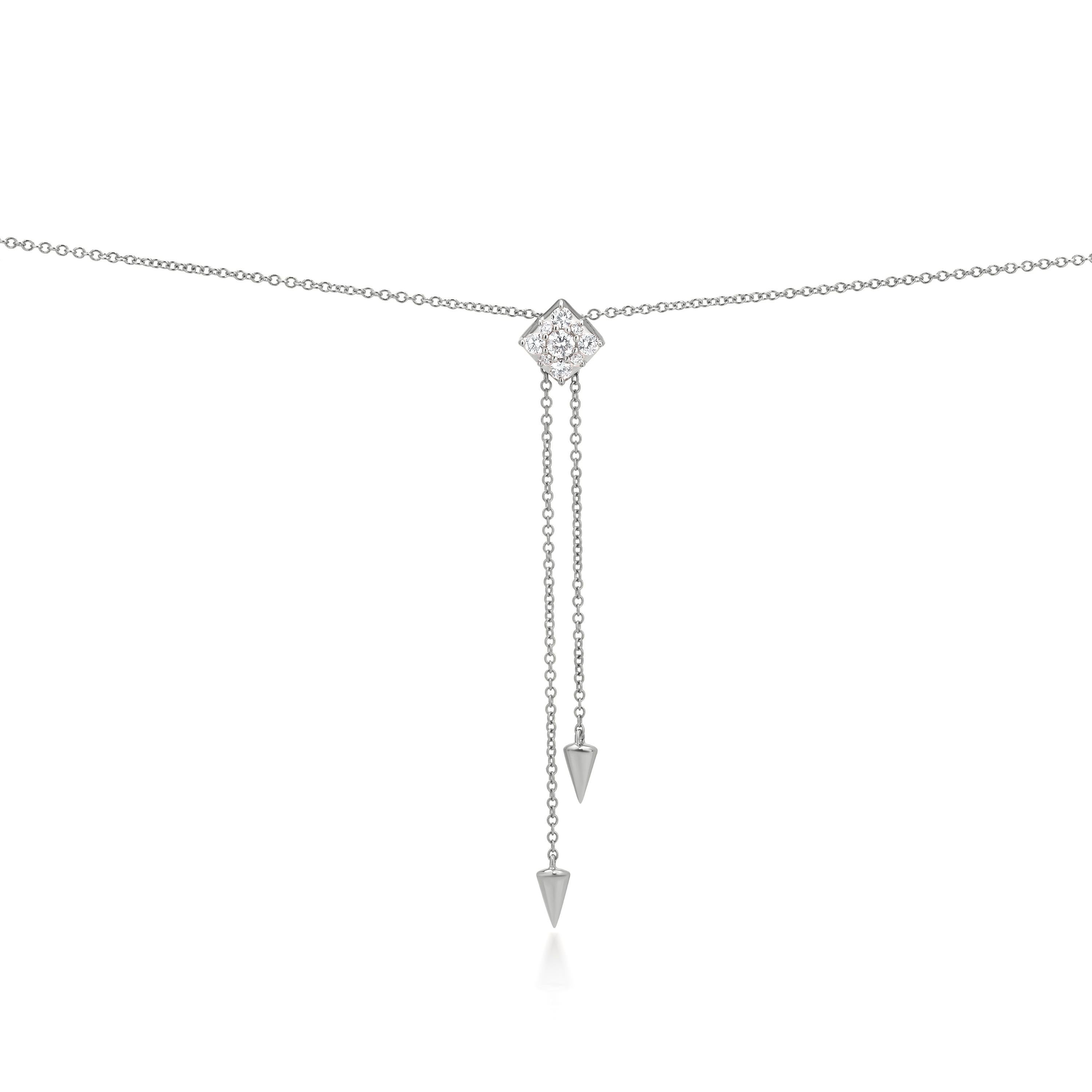 Round Cut Luxle 14K White Gold 3/8 Carat T.W. Sleek Diamond Charm Necklace For Sale