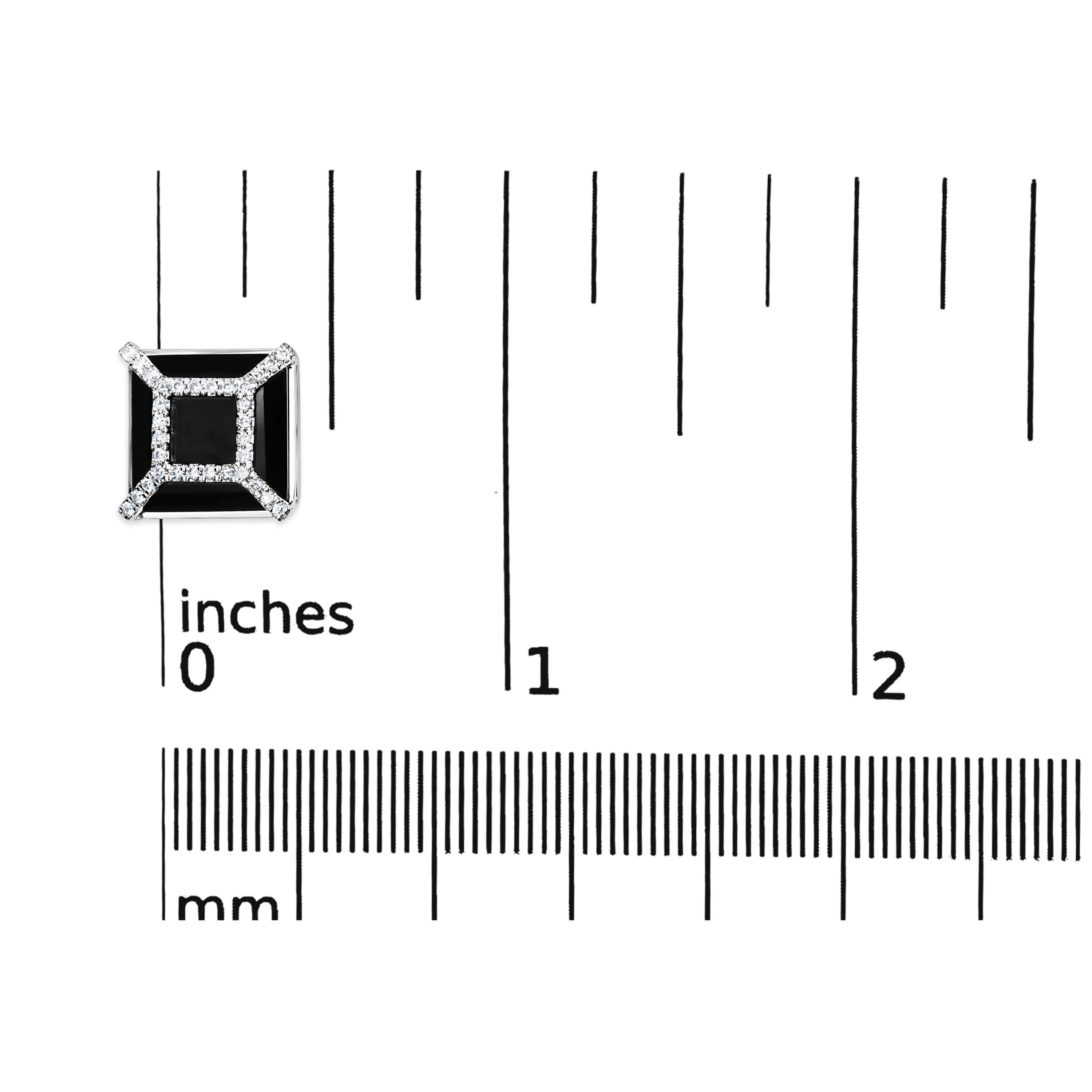 Round Cut 14K White Gold 3/8ct Diamond with 11x11MM Black Onyx Stud Earrings For Sale