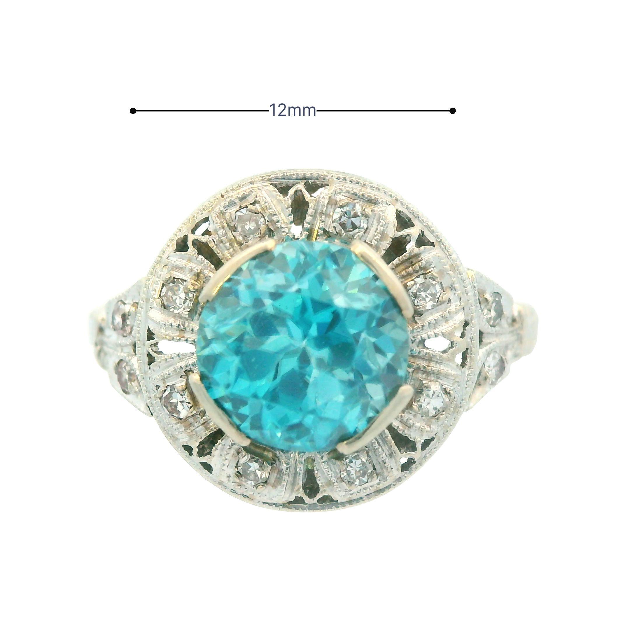 Bague en or blanc 14K 3 carats zircon bleu et diamant 1925 Art Deco en vente 5