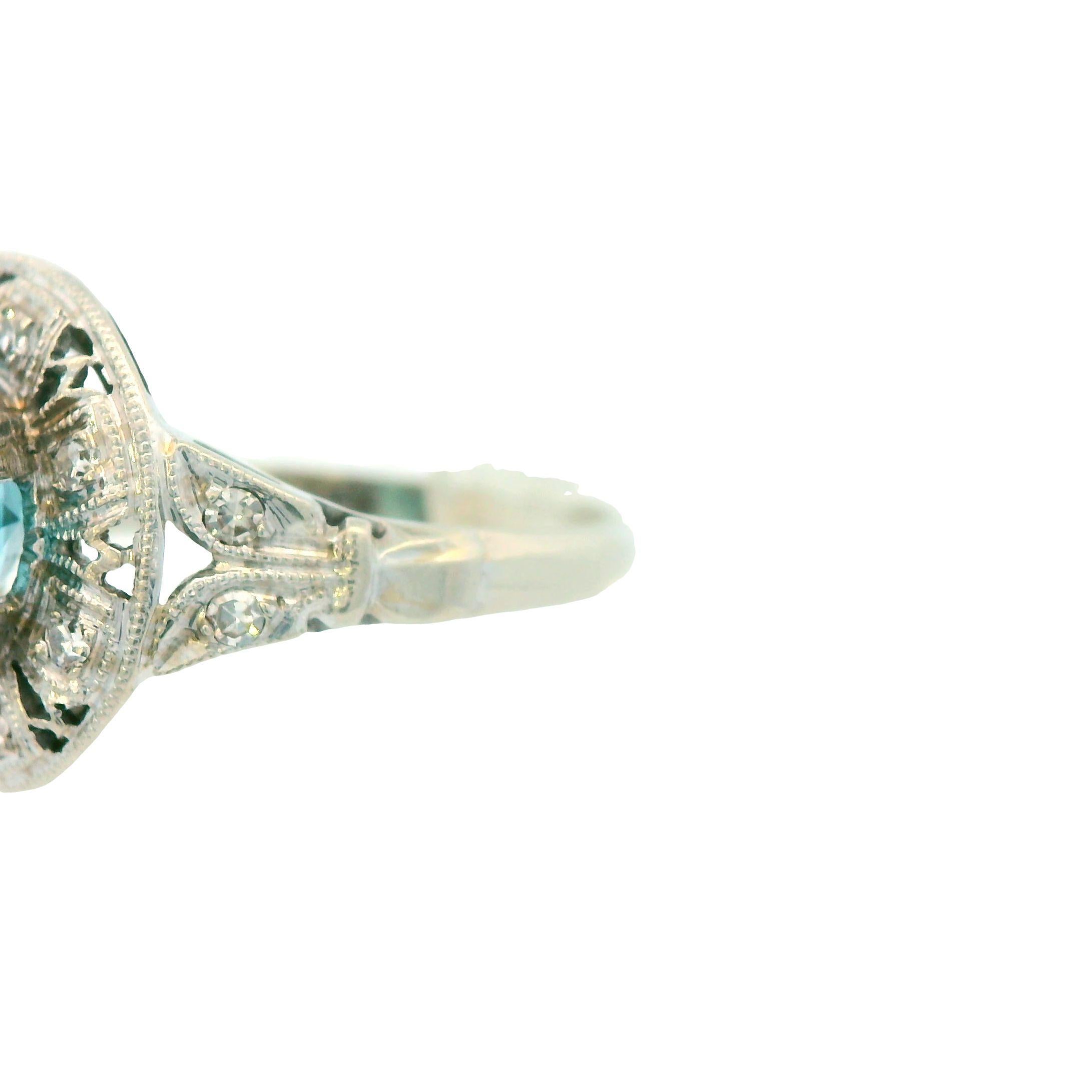 Bague en or blanc 14K 3 carats zircon bleu et diamant 1925 Art Deco Pour femmes en vente