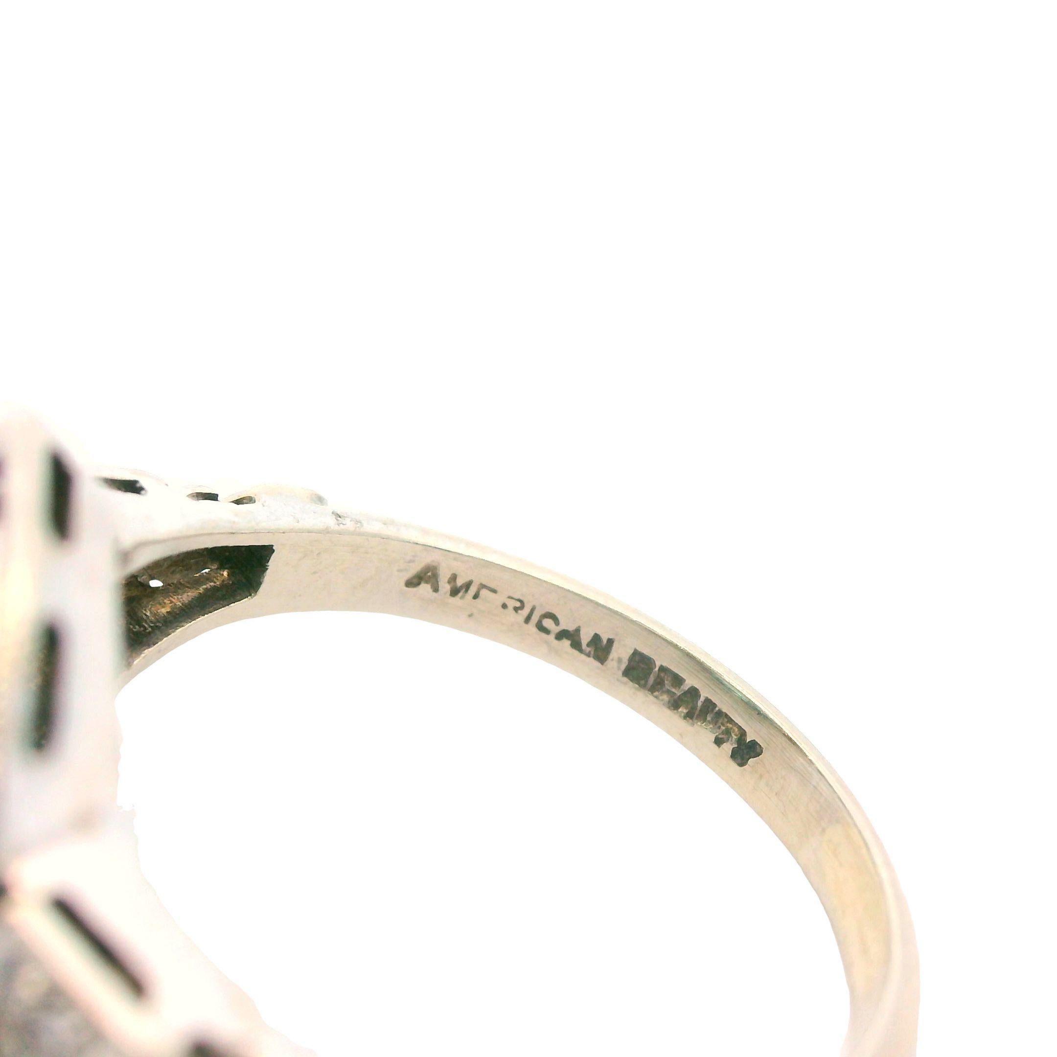 Bague en or blanc 14K 3 carats zircon bleu et diamant 1925 Art Deco en vente 3