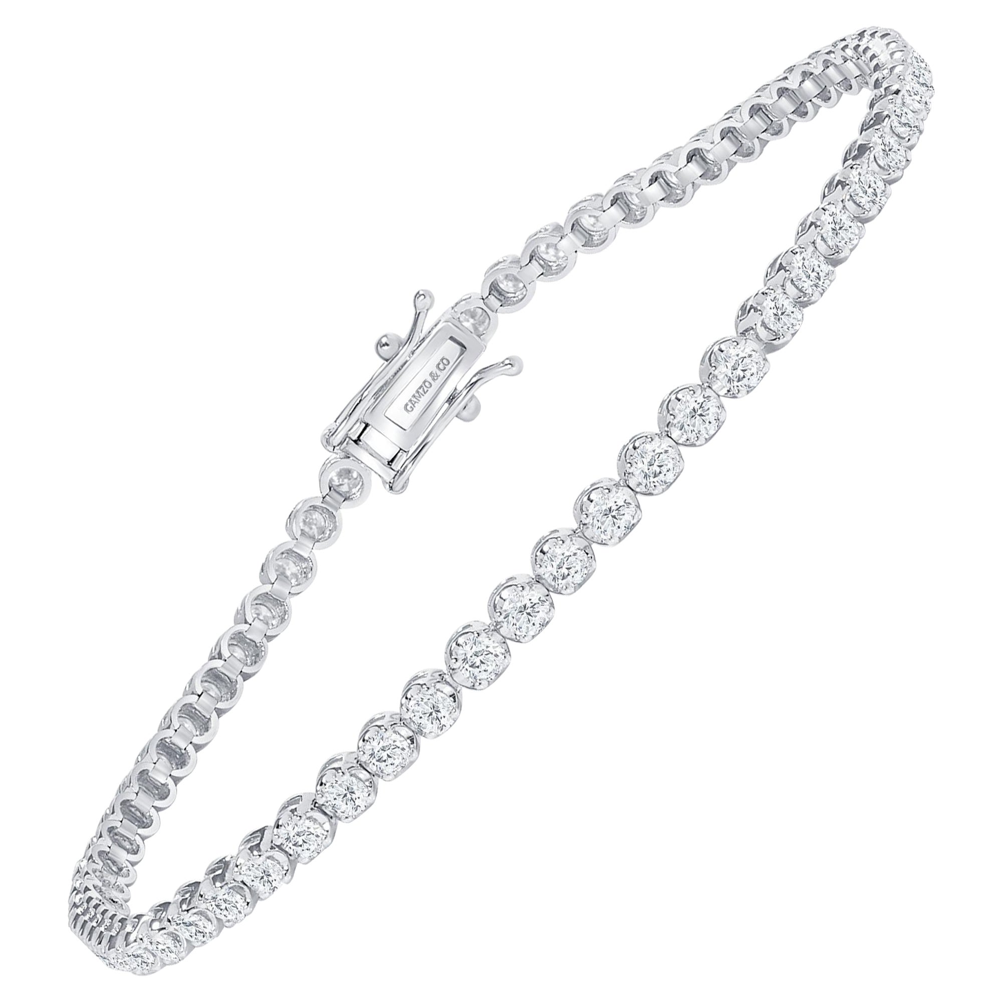 Pulsera de tenis de oro blanco de 14 quilates con diamantes redondos de 3 quilates en engaste ilusión