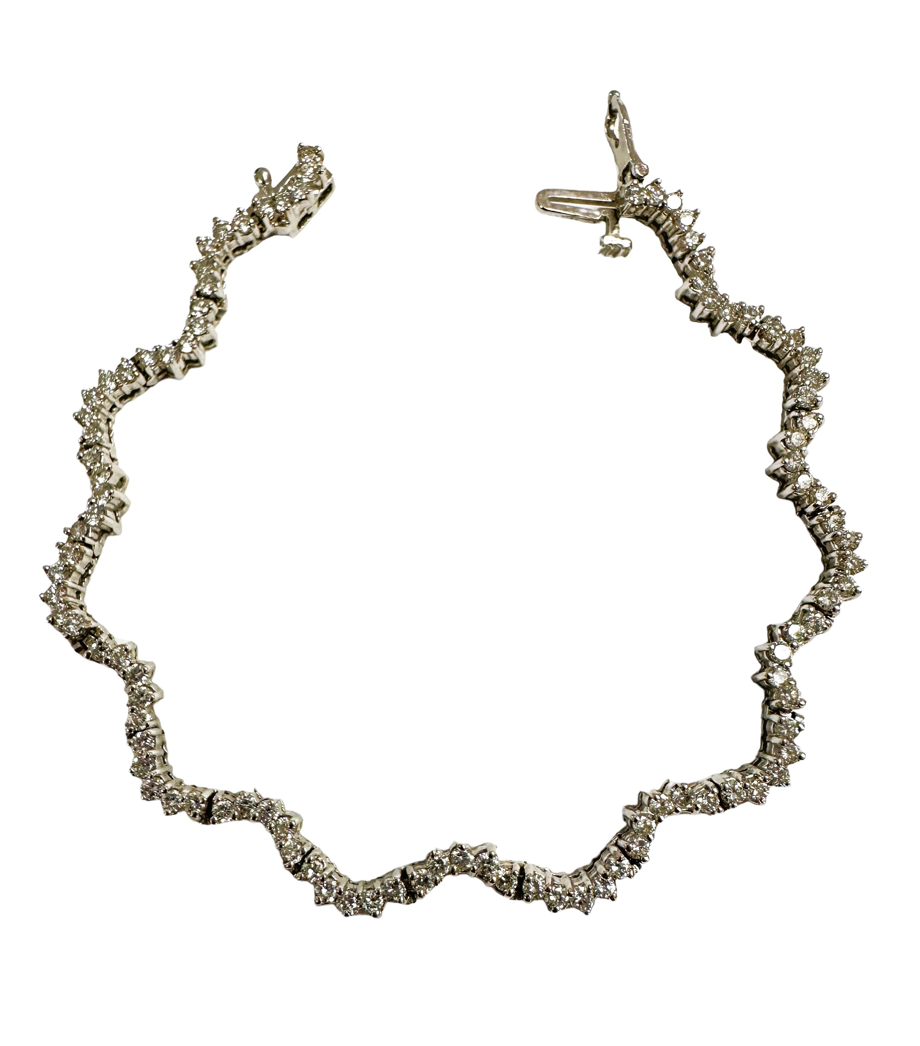 Brilliant Cut 14k White Gold 3 ct Diamond S-Curve Tennis Bracelet w Appraisal