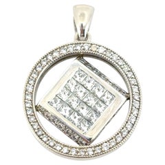 14k White Gold 3 ctw Natural Diamond Spinning Center Halo Pendant