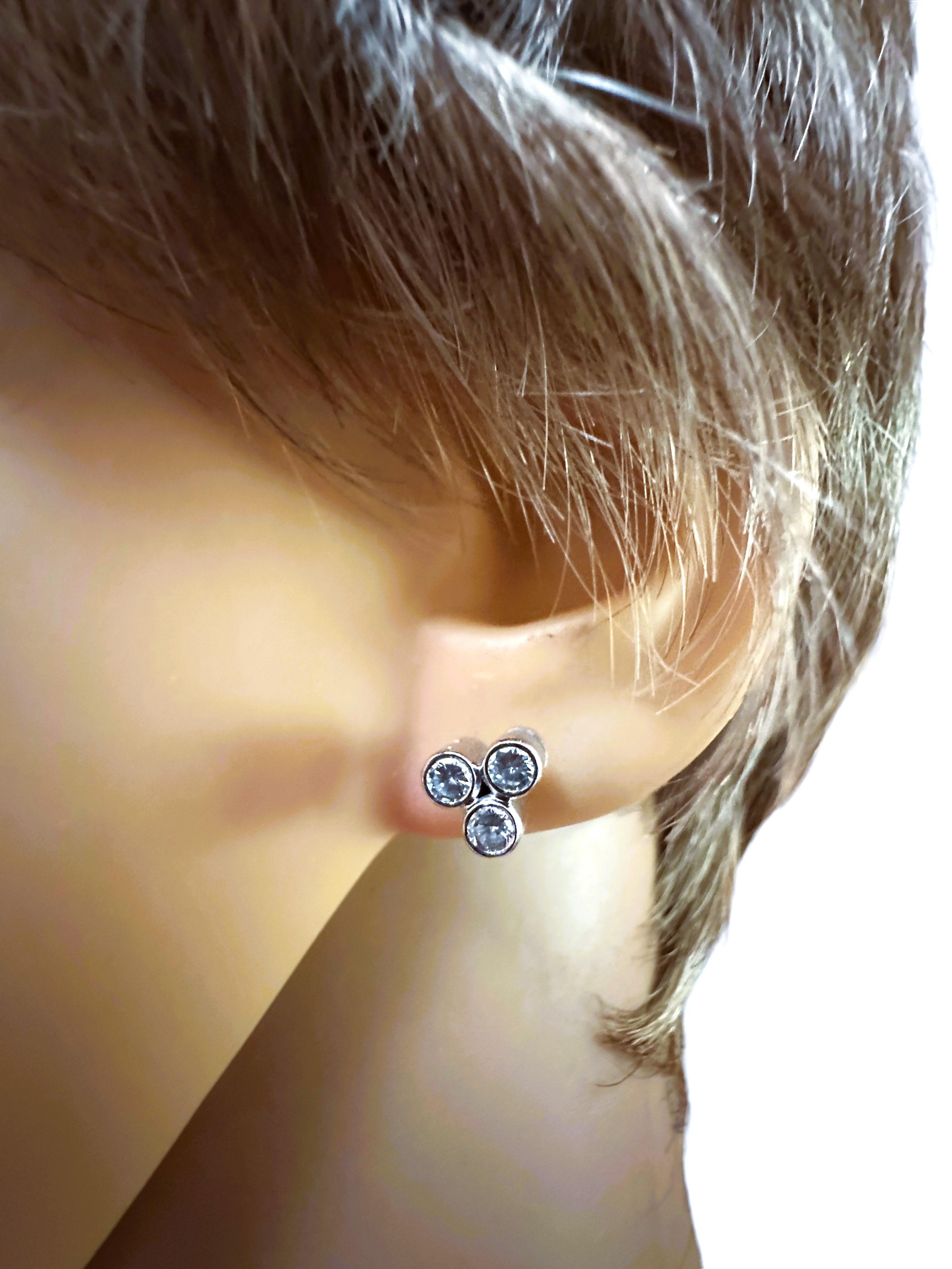 Women's 14k White Gold 3-Diamond Stud Custom Made Earrings With Appraisal For Sale