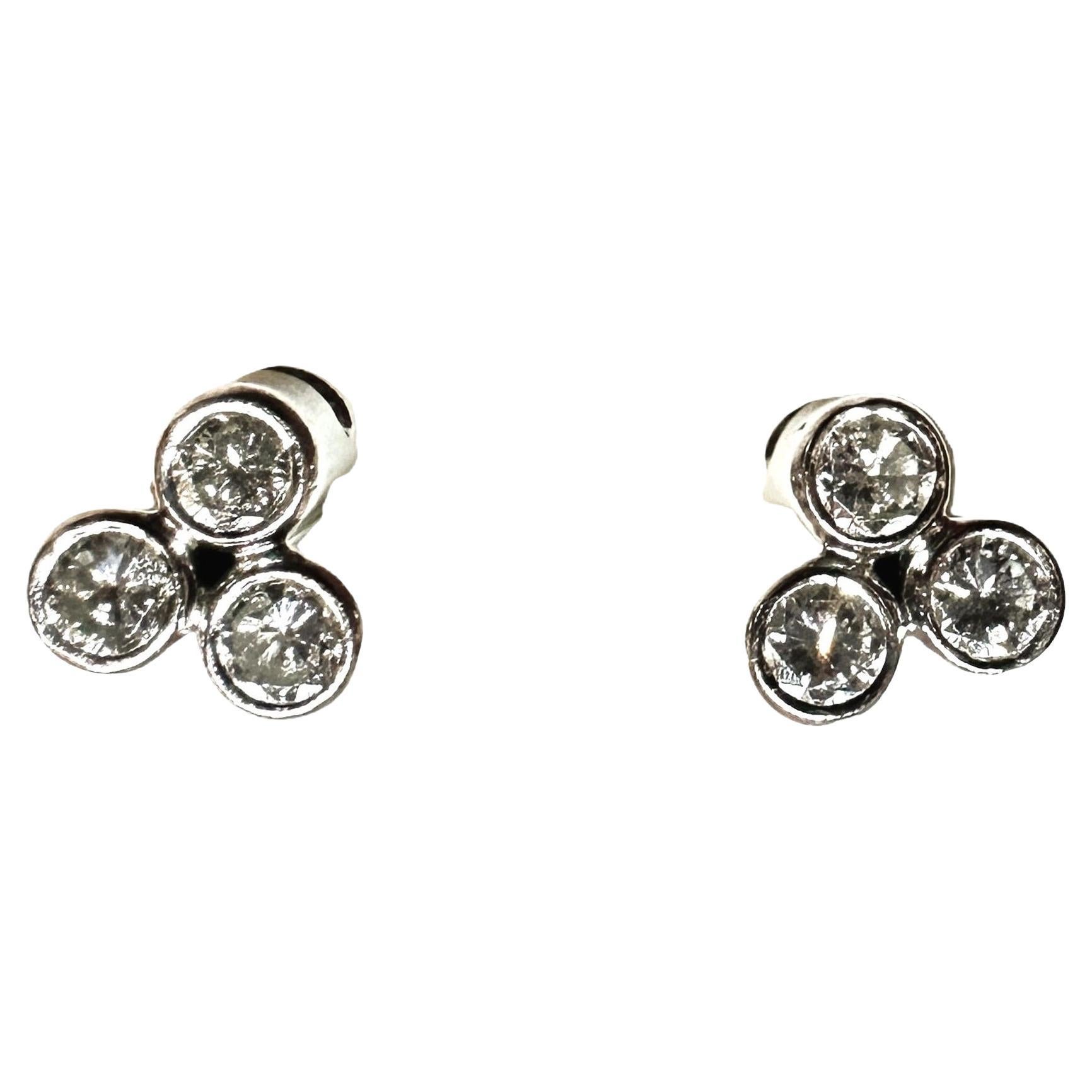14k White Gold 3-Diamond Stud Custom Made Earrings With Appraisal For Sale