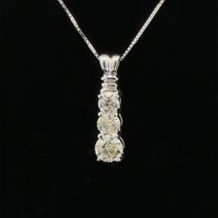 14k White Gold 3 Large Fiery 1.0ctw Diamond Drop Pendant w/ Box Chain Necklace