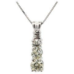 14k White Gold 3 Large Fiery 1.0ctw Diamond Drop Pendant w/ Box Chain Necklace