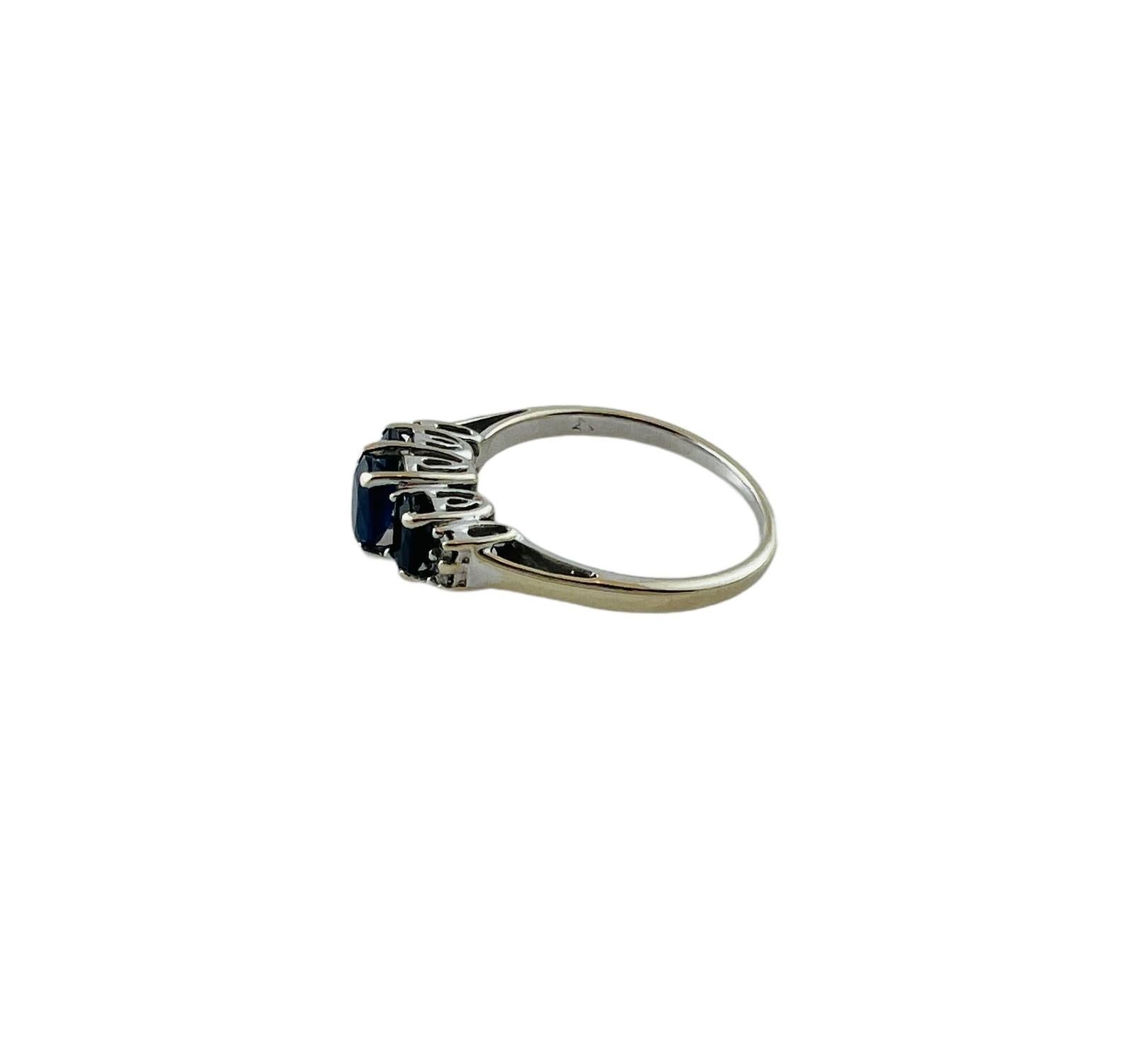 14K Weißgold 3 Oval Natürlicher Saphir und Diamant Ring Größe 6,75 #15622 (Ovalschliff)