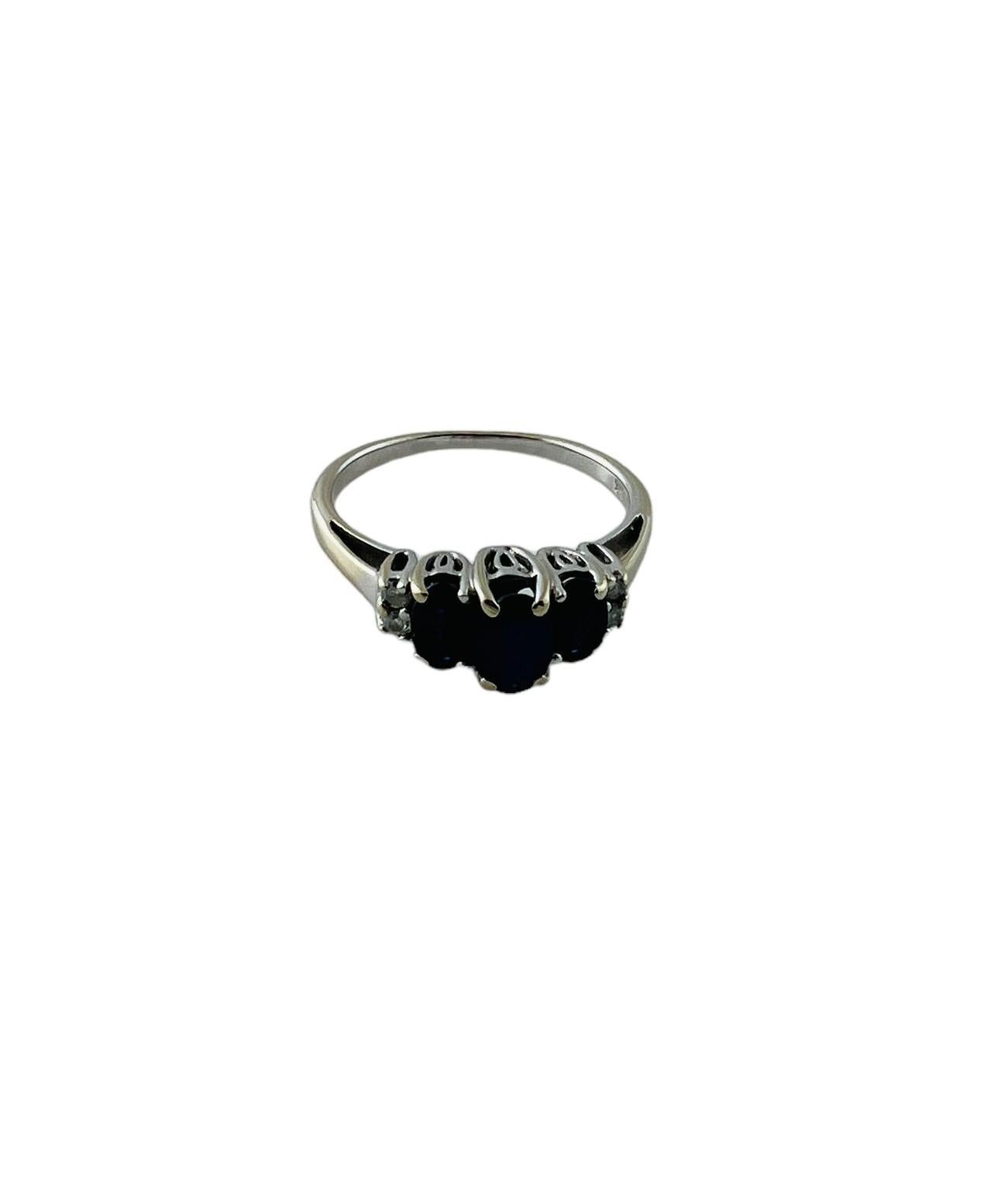 14K Weißgold 3 Oval Natürlicher Saphir und Diamant Ring Größe 6,75 #15622 2