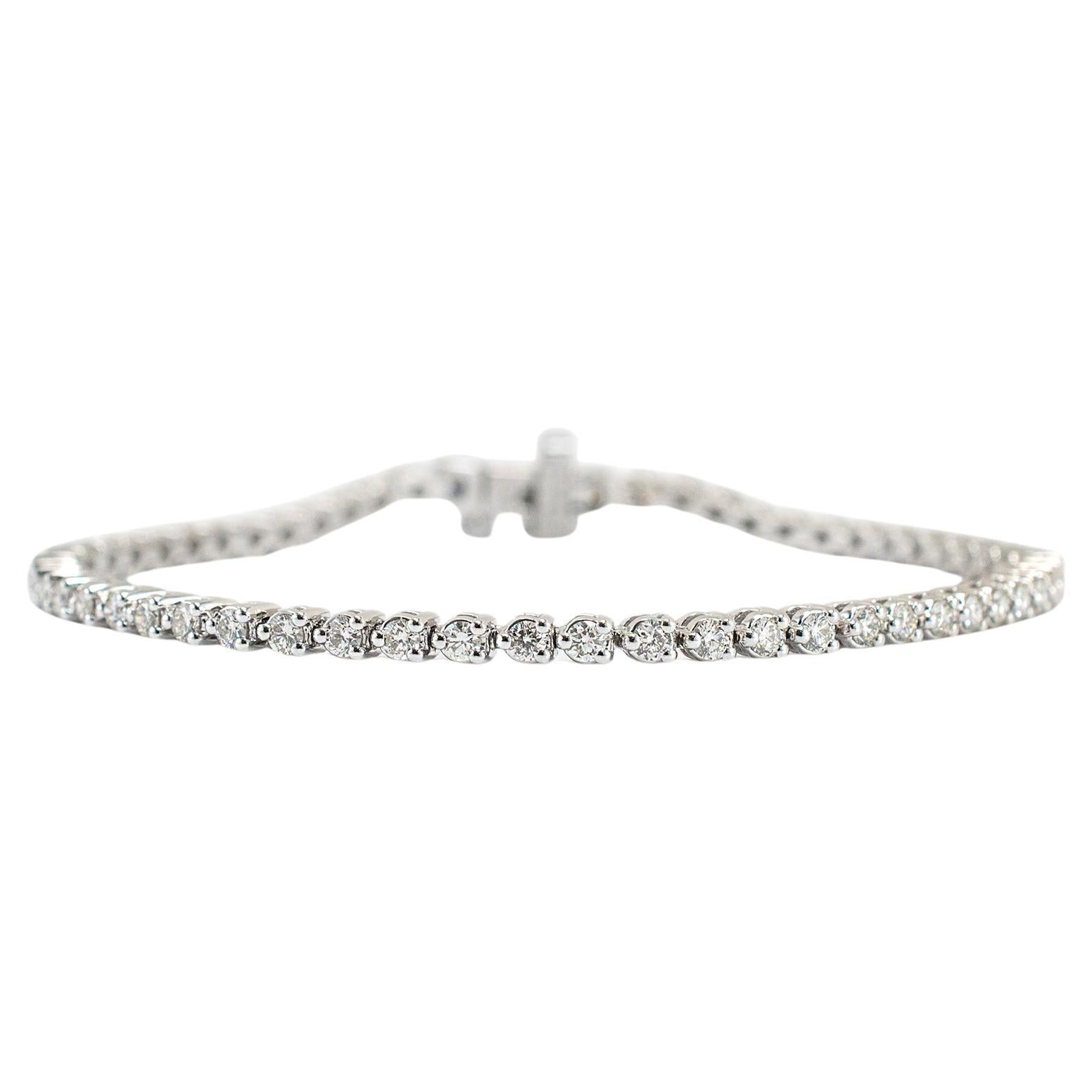 14K White Gold 3-Prong 1.83ct Diamond Tennis Bracelet