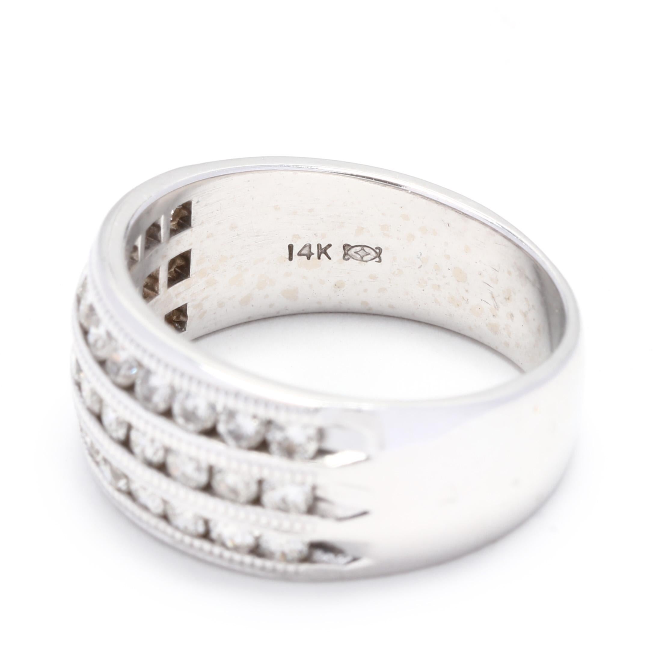 3-reihiges Milgrain-Ring aus 18 Karat Weißgold für Damen oder Herren