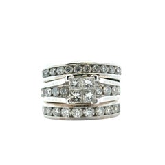 14k White Gold 3 Row Diamond Ring