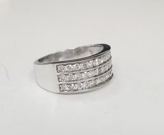 14k White Gold 3 Row Diamond Ring Framed in Milgraining