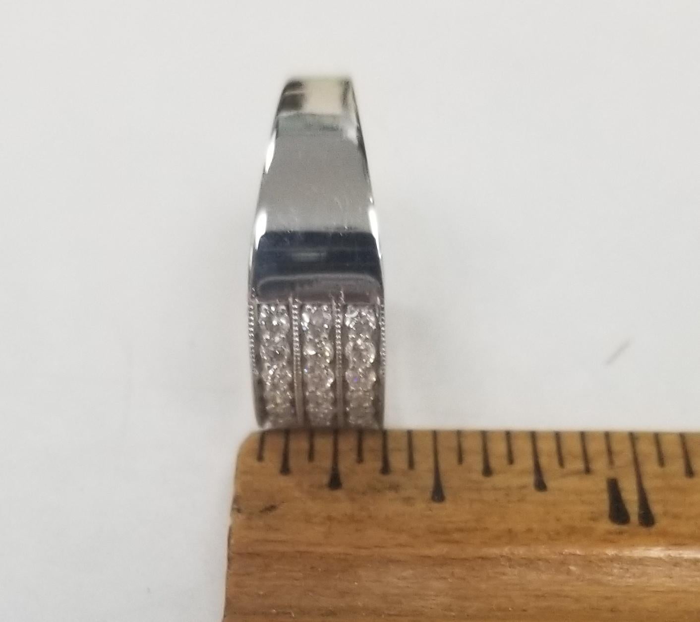 14k White Gold 3 Row Diamond Ring Framed in Milgraining For Sale 1