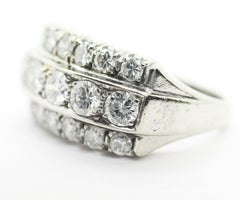 14 Karat White Gold 3-Row Diamond Wedding Ring 1.62 Carat