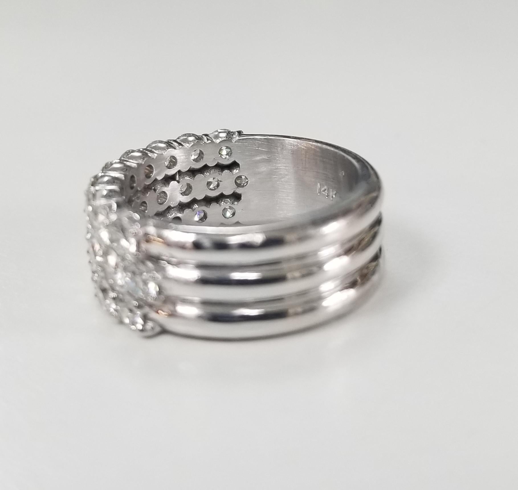 Contemporary 14 Karat White Gold 3-Row Shared Prong Wedding Ring