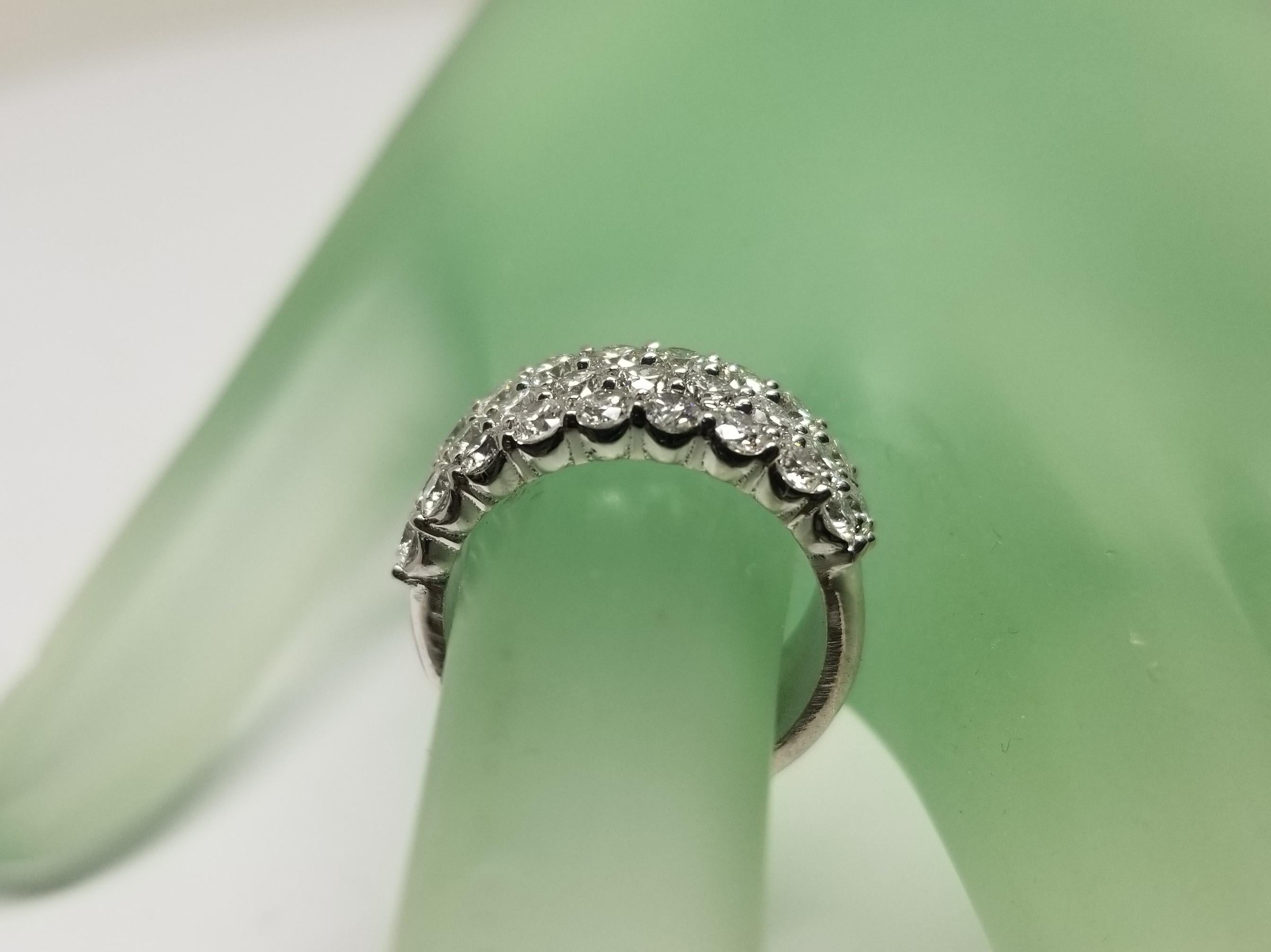 Women's or Men's 14 Karat White Gold 3-Row Shared Prong Wedding Ring