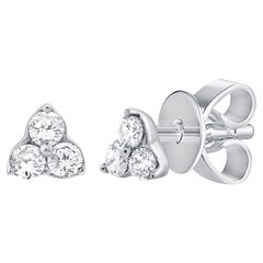 14K White Gold 3 Stone 0.05ct Diamond Stud Earrings for Her