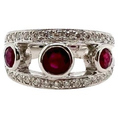 14k White Gold 3 Stone Ruby and Diamond Ring