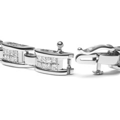 14k White Gold 3.0 Carat Princess Cut Diamond Link and Buckle Tennis Bracelet
