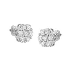 14K White Gold 3.0 Carat Round-Cut Diamond Floral Cluster Stud Earring