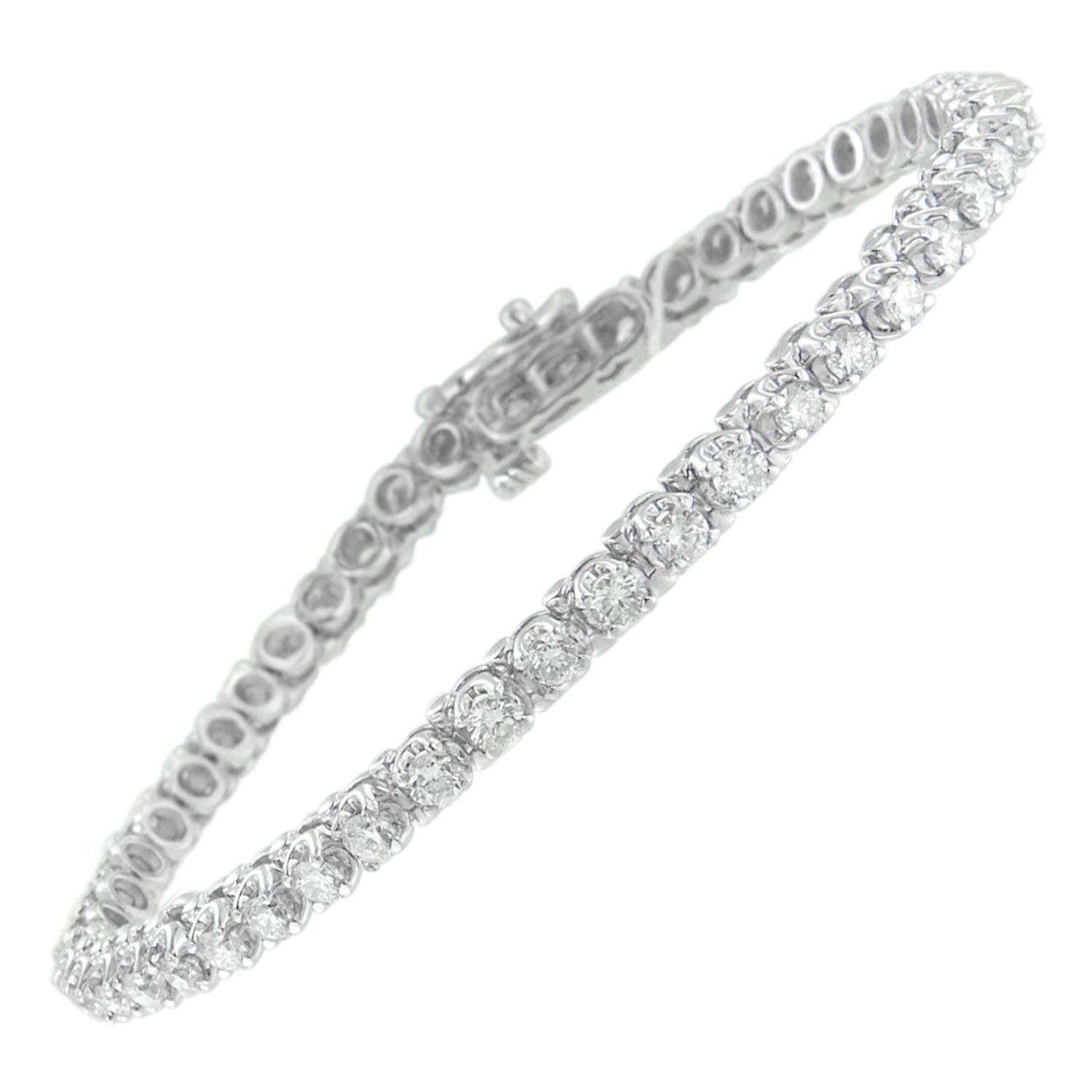 14K White Gold 3.0 Carat Round Cut Diamond Tennis Bracelet