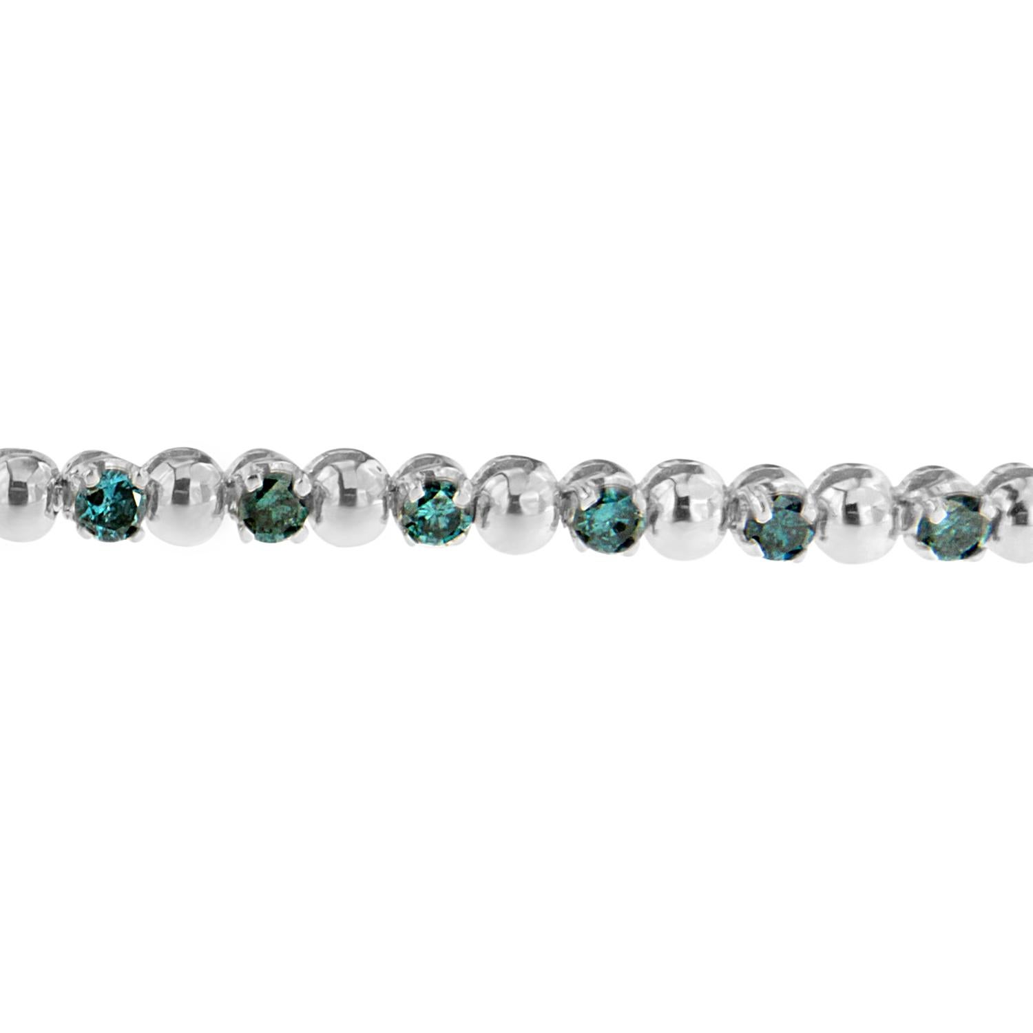 Contemporary 14K White Gold 3.0 Carat Round-Cut Treated Blue Diamond Bracelet