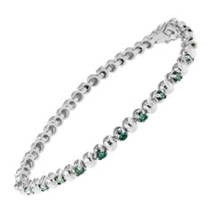 14K White Gold 3.0 Carat Round-Cut Treated Blue Diamond Bracelet
