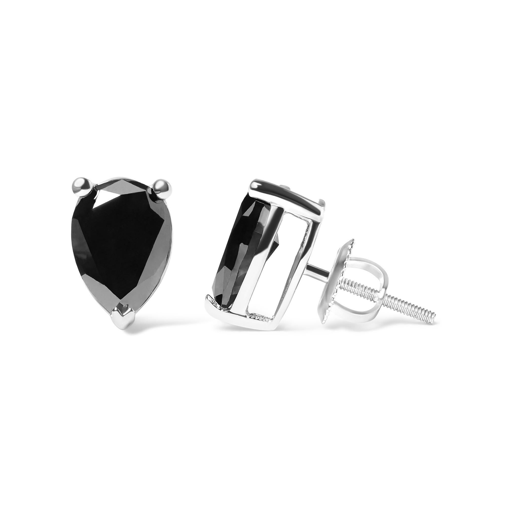 Moderne Boucles d'oreilles solitaires en or blanc 14K avec diamants noirs en forme de poire de 3,00 cttw en vente